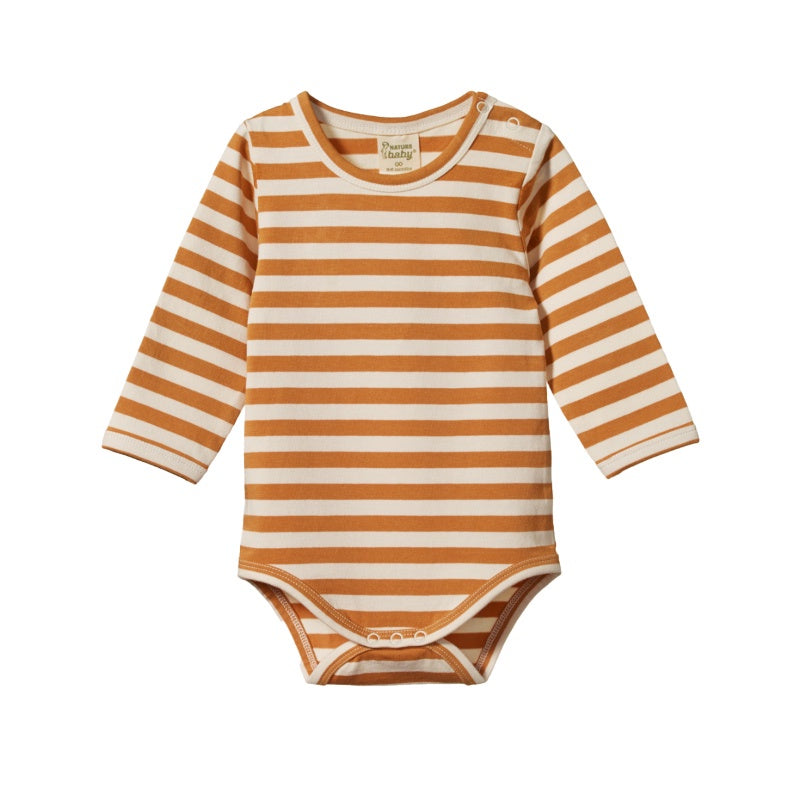 Nature Baby Stretch Jersey L/S Bodysuit - Straw Sea Stripe