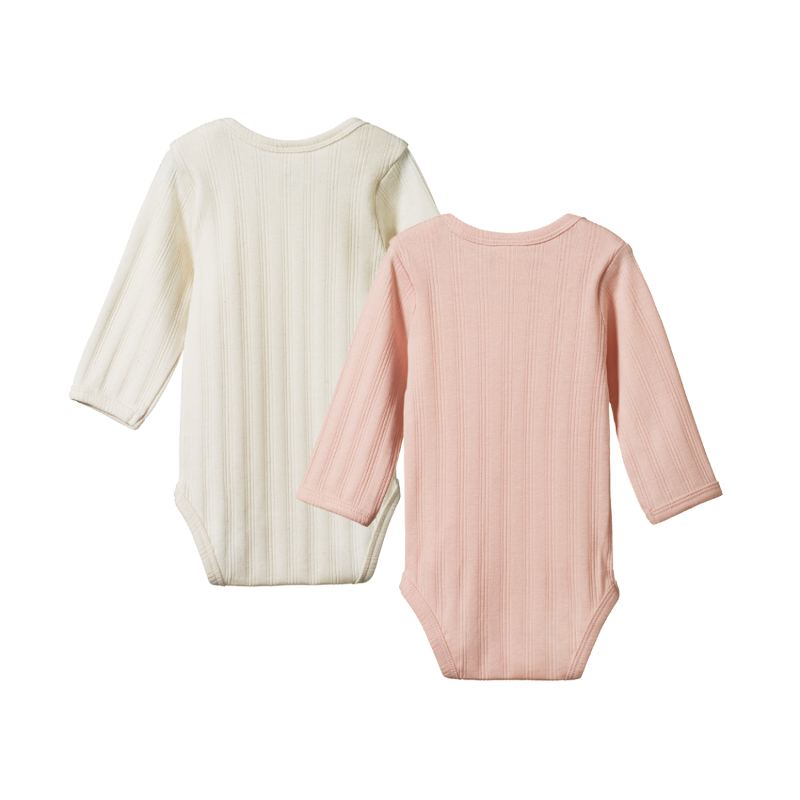 Nature Baby LS Bodysuit Derby 2PK - Natural/Rose Bud