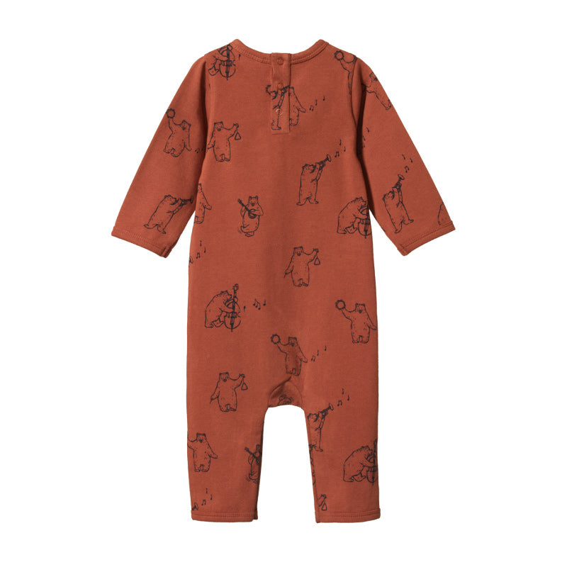 Nature Baby Stretch Jersey L/S Quincy Romper - Bluegrass Bears Coco
