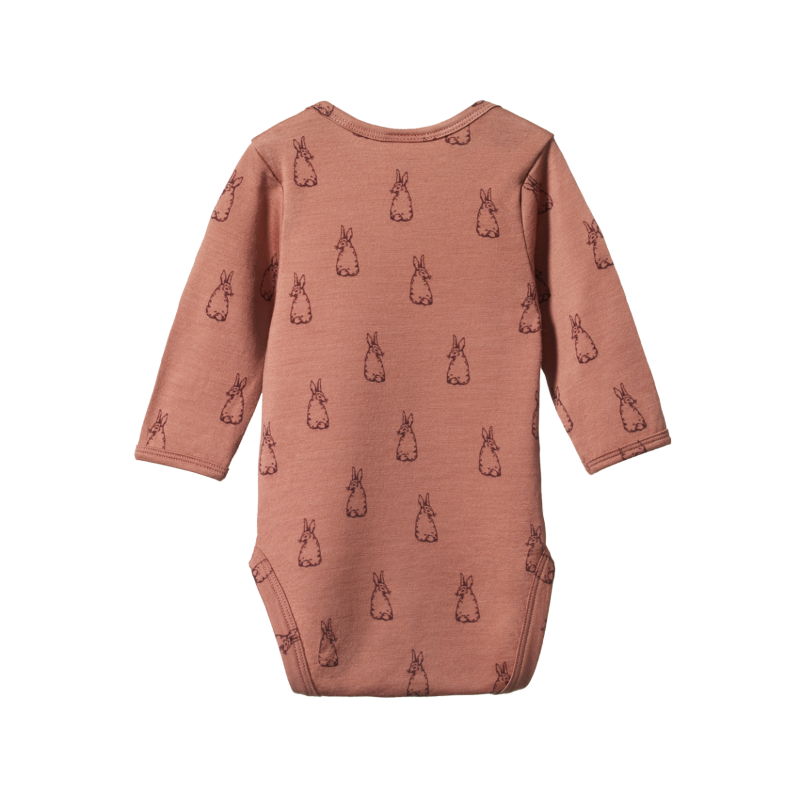 Nature Baby Merino LS Bodysuit - Bunny Tales Biscuit