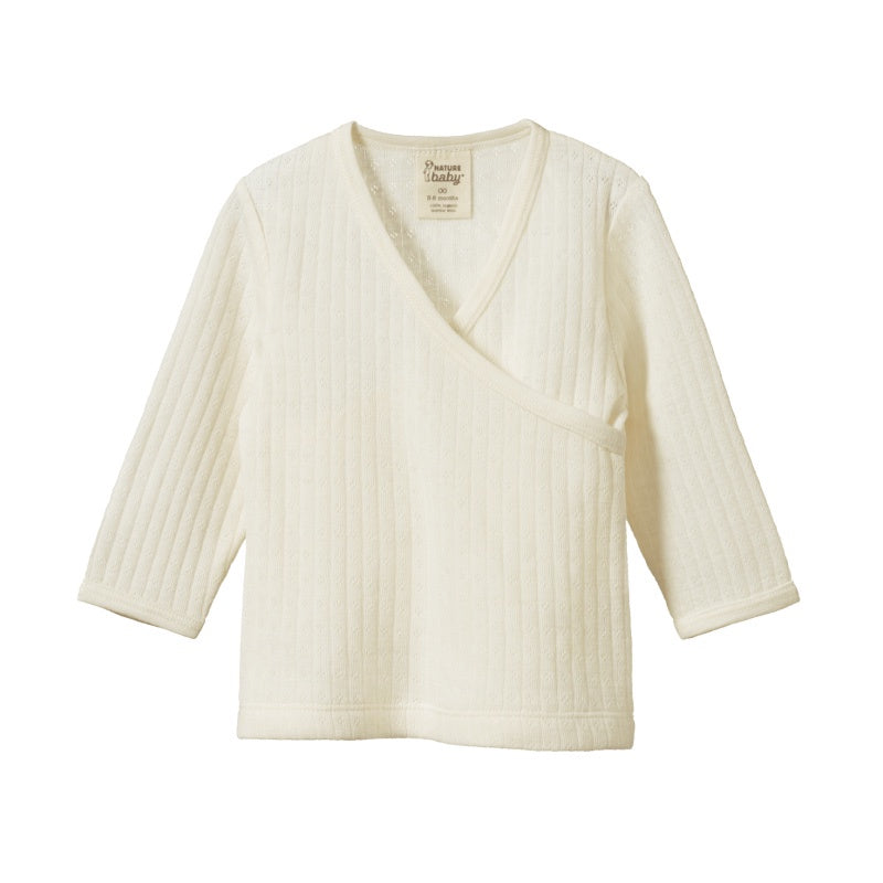 Nature Baby LS Kimono Top Merino Pointelle - Natural