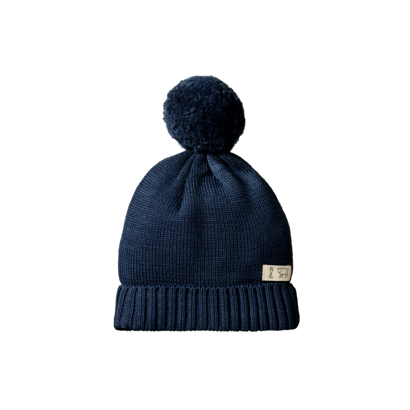Nature Baby Merino Alpine Pom Pom Beanie - Navy