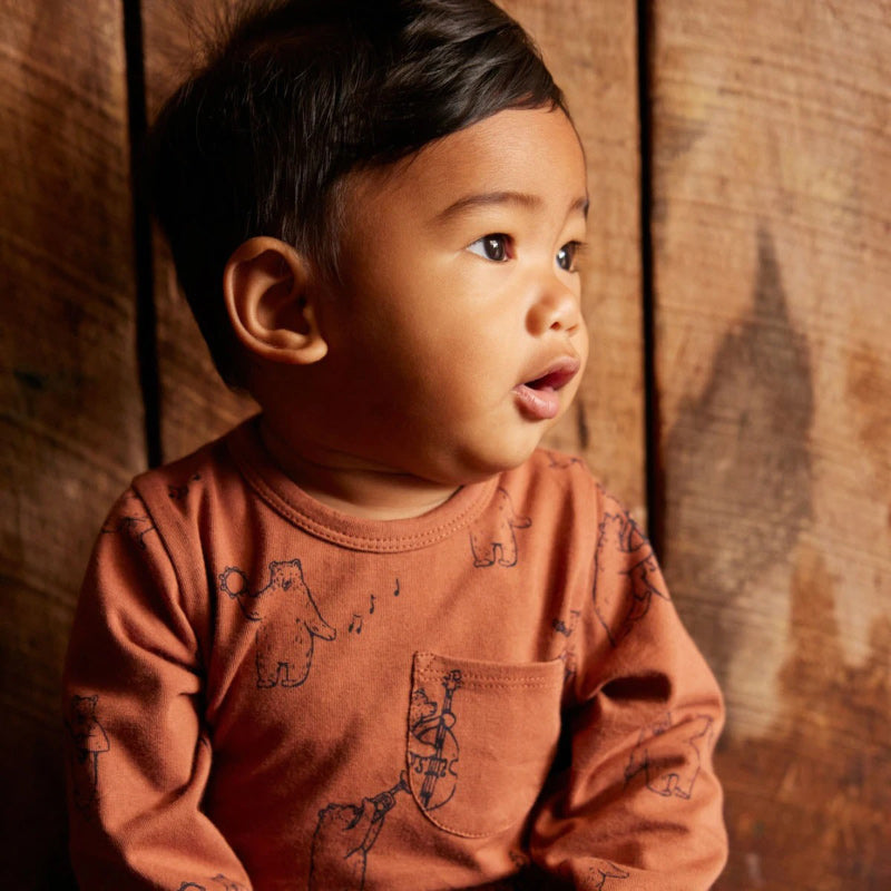 Nature Baby Stretch Jersey L/S Quincy Romper - Bluegrass Bears Coco