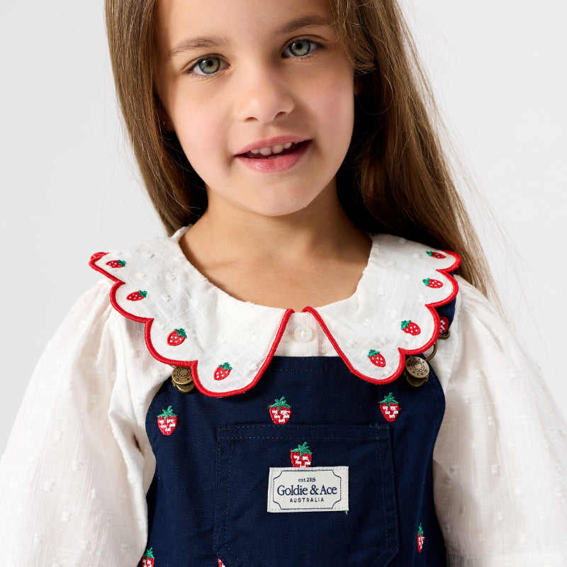 Goldie + Ace Burton Overalls - Mini Embroidered Strawberry