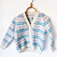 Handknitted Stripe Cardigan L Cream w Lavender and Blue Stripes