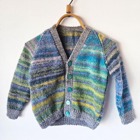 Handknitted Stripe Cardigan C (a) C (b) Variegated Greys and Multi Colours