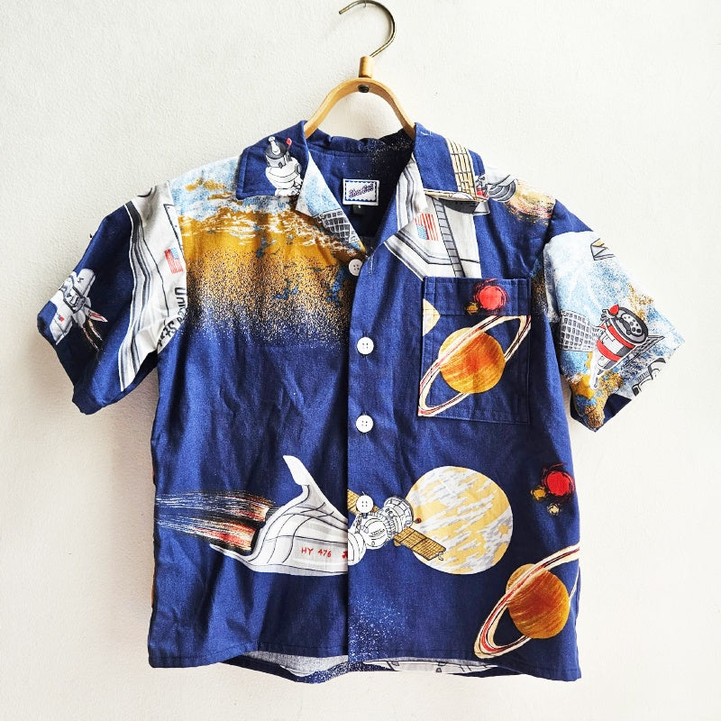 Shorties Disco Shirt Retro Space Navy with Satellites