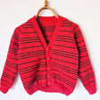 Handknitted Stripe Cardigan G Red and Brown Stripes