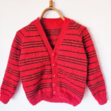 Handknitted Stripe Cardigan G Red and Brown Stripes