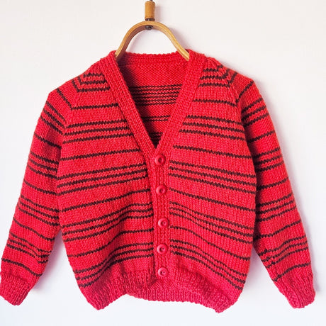Handknitted Stripe Cardigan G Red and Brown Stripes