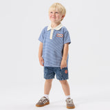 Goldie + Ace Logo Polo Top - Navy Stripe