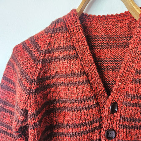 Handknitted Stripe Cardigan H (a) H(b) Rust Brown Variegated and Dark Brown Stripes