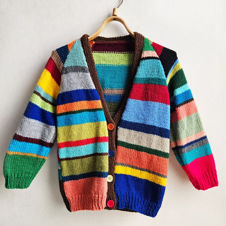Shorties Hand Knitted Colour Block Cardigan One Off