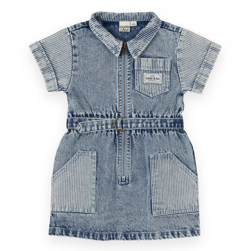 Goldie + Ace Denim Piper Dress - Pinstripe