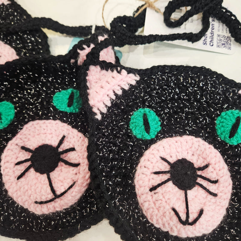 Glitter Cat Hand Knitted Handbag