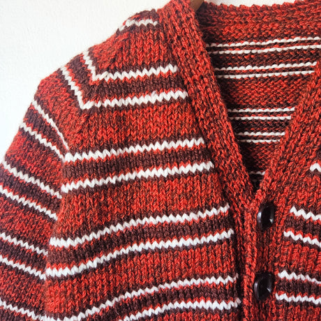 Handknitted Stripe Cardigan I Brown w Multi White Stripes