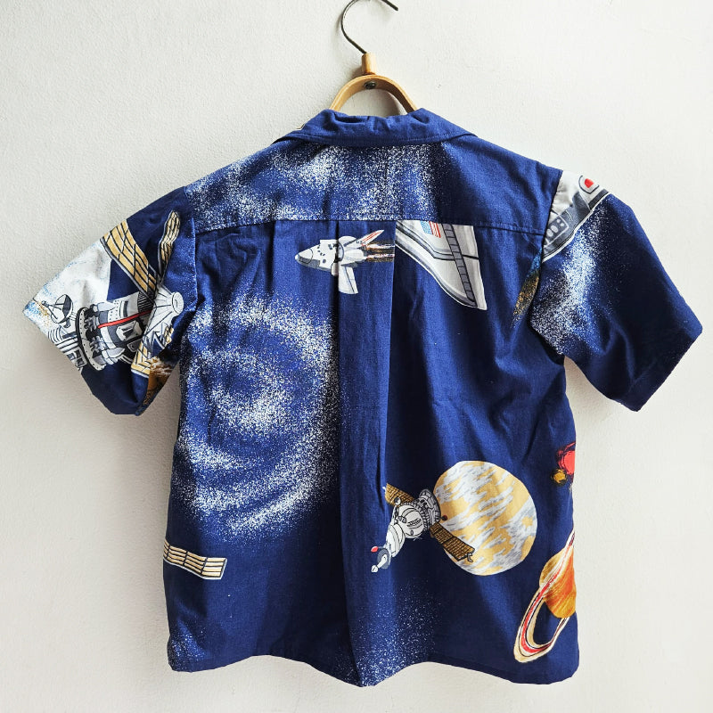 Shorties Disco Shirt Retro Space Navy with Satellites