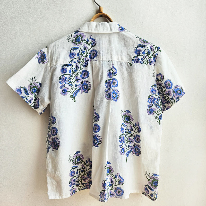 Shorties Disco Shirt Indian Block Print Lavender Blue