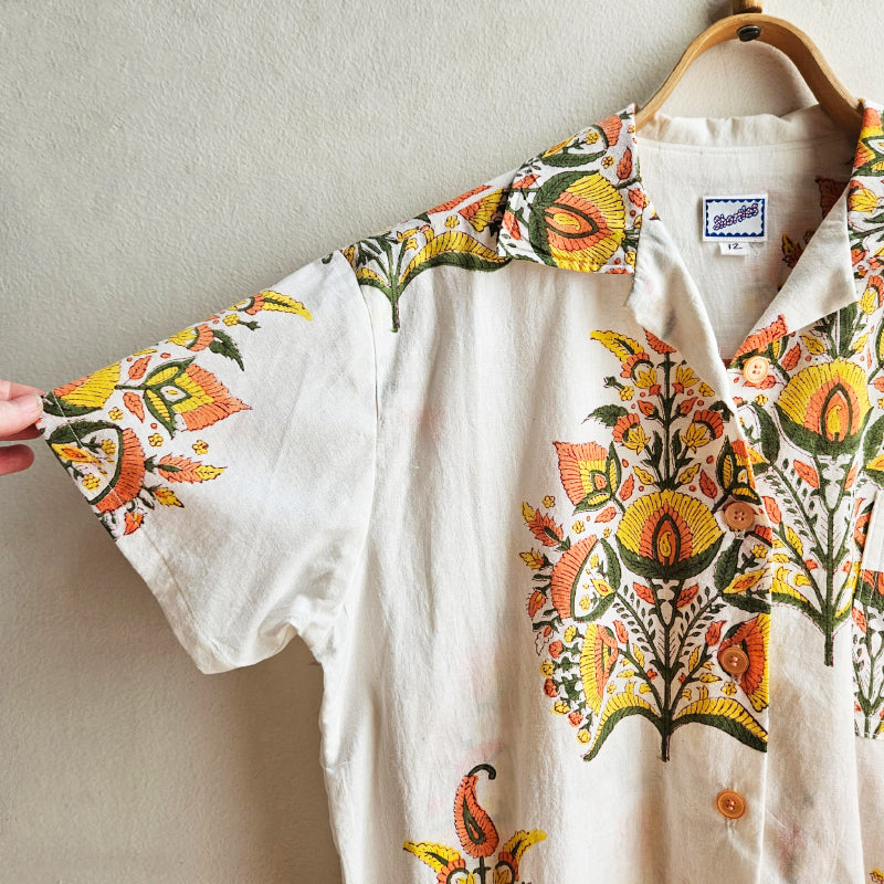 Shorties Disco Shirt Indian Block Print Yellow Orange