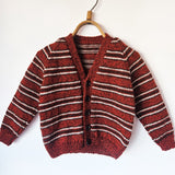 Handknitted Stripe Cardigan I Brown w Multi White Stripes