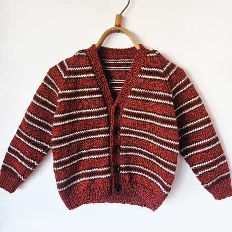 Handknitted Stripe Cardigan I Brown w Multi White Stripes