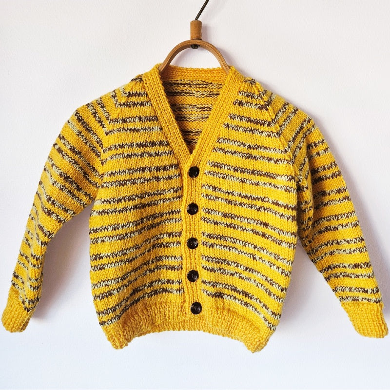 Handknitted Stripe Cardigan E Bright Yellow and Fawn Stripes