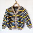 Handknitted Stripe Cardigan A Fawn Blue and Yellow Stripes