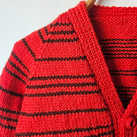Handknitted Stripe Cardigan G Red and Brown Stripes