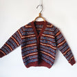 Handknitted Stripe Cardigan J Rusty Brown with Blue and Orange Stripes