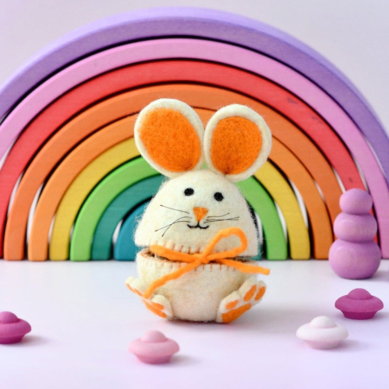 Felt Egg Cover - Hopping Bunny With Orange Ears