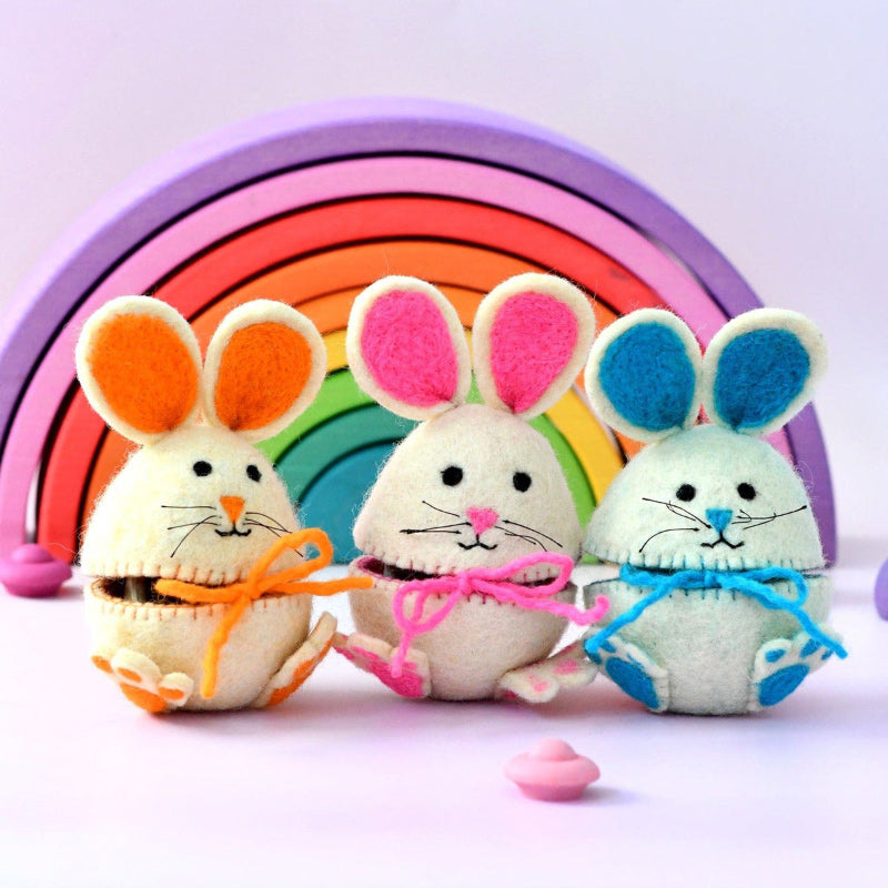 Felt Egg Cover - Hopping Bunny With Orange Ears