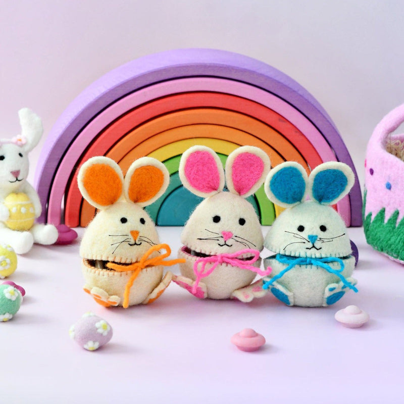 Felt Egg Cover - Hopping Bunny With Orange Ears