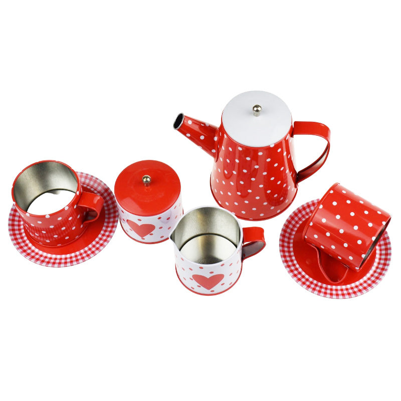 Heart Tin Tea Set W/Mugs