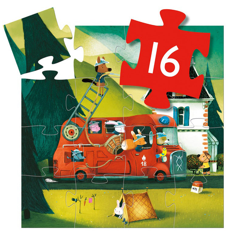 Djeco 16PC Silhouette Puzzle - Fire Truck