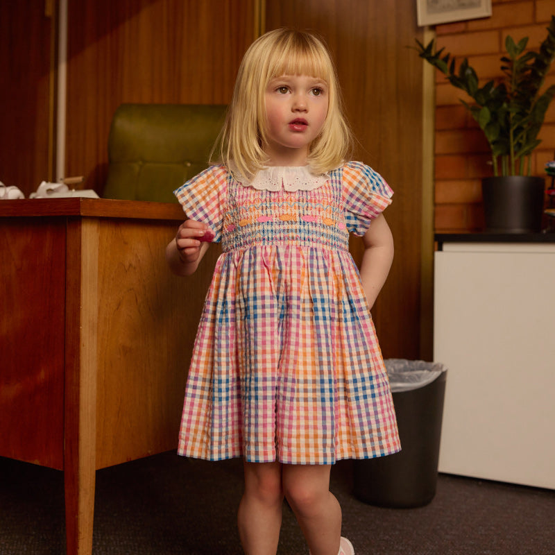 Goldie + Ace Flo Smocked Dress - Rainbow Gingham