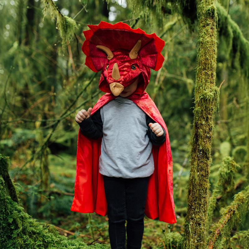 Red Triceratops Hooded Cape