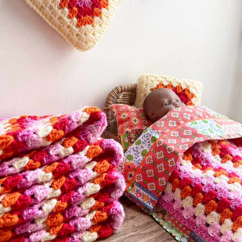 Dolls Bed Blanket / Pillow Set - Pink