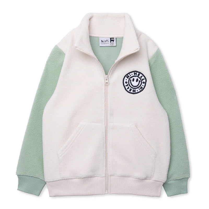 Minti Happy Teddy Zip Up - Cream/Muted Green