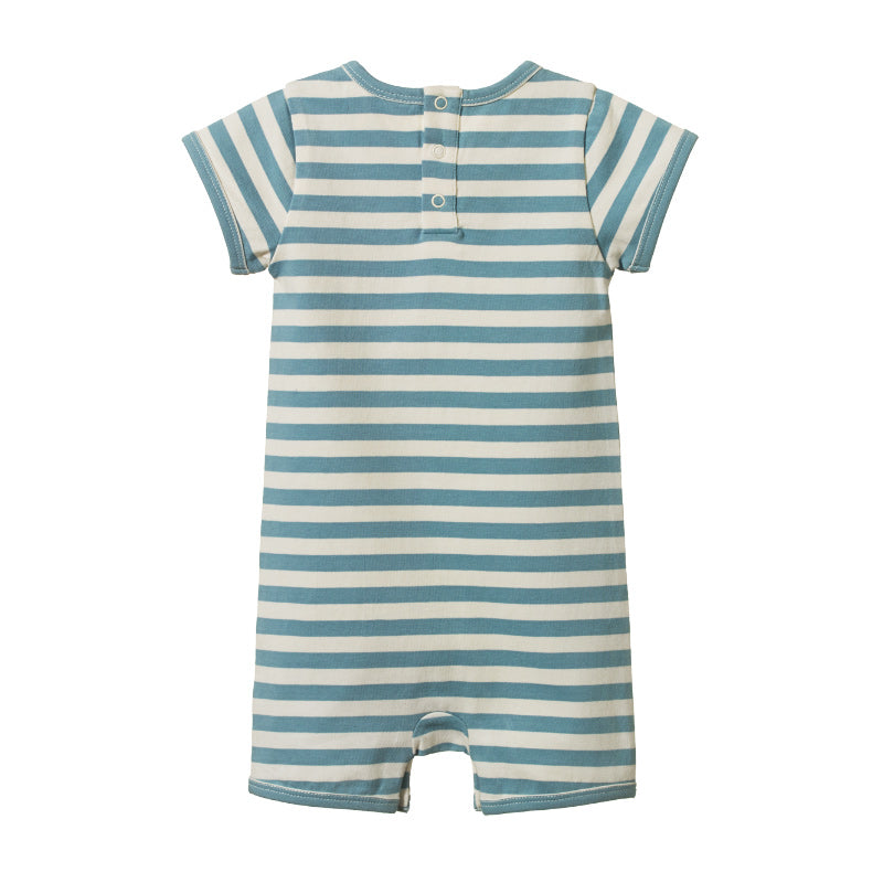 Nature Baby SS Quincy Romper - Mineral Sea Stripe