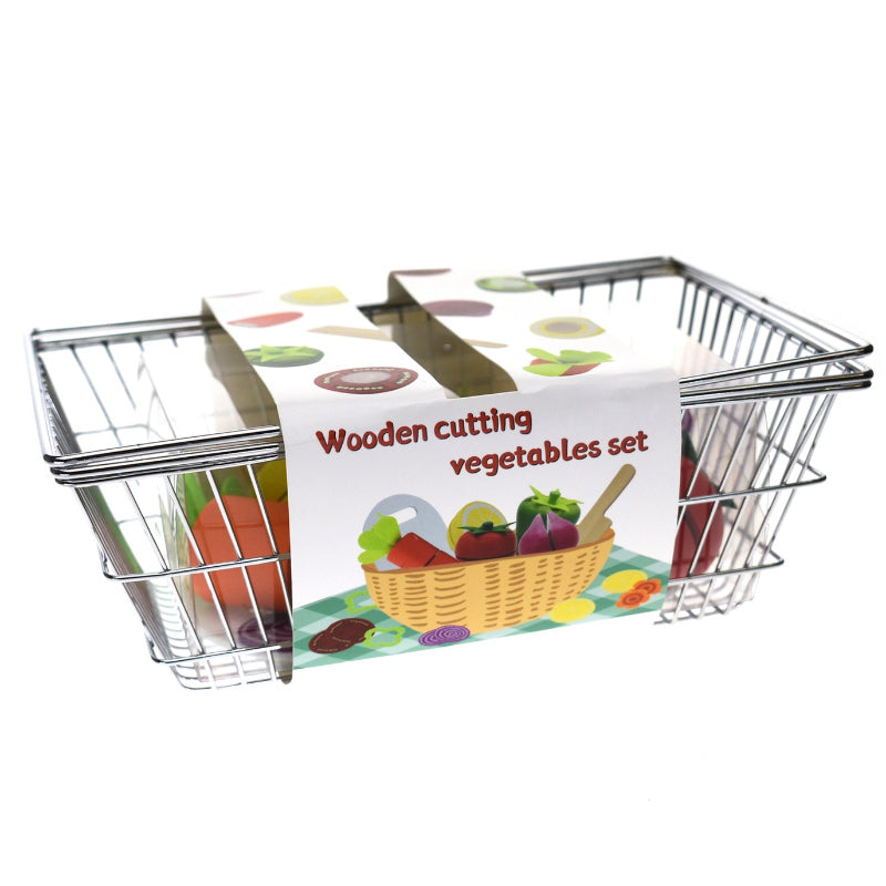 Wooden Cutting Vegetables In Metal Basket