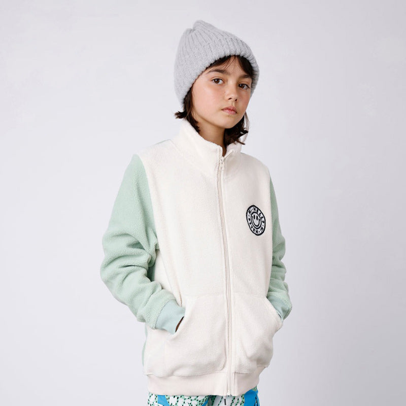 Minti Happy Teddy Zip Up - Cream/Muted Green