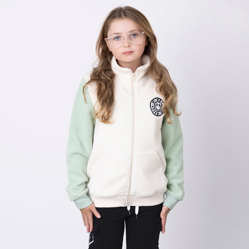 Minti Happy Teddy Zip Up - Cream/Muted Green