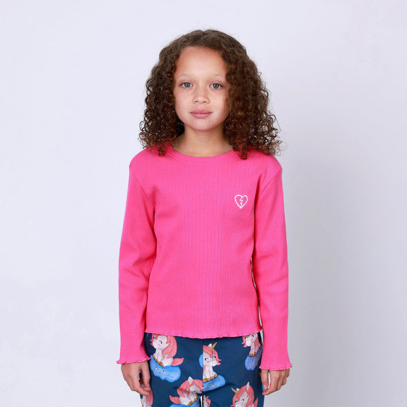Minti Ribbed Tee - Sketched Heart Pink