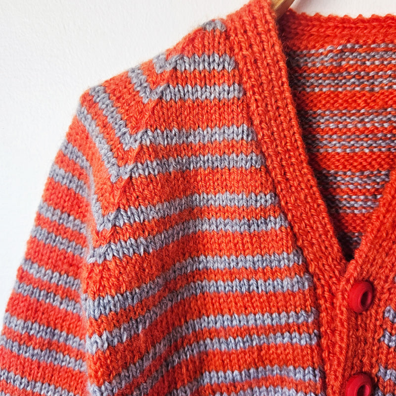Handknitted Stripe Cardigan F Orange and Grey Stripes