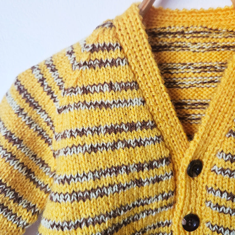 Handknitted Stripe Cardigan E Bright Yellow and Fawn Stripes