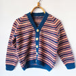 Handknitted Stripe Cardigan K Teal with Musk and Cream Stripes