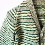 Handknitted Stripe Cardigan B Sage Green w Dark Green and Pale Yellow Stripes