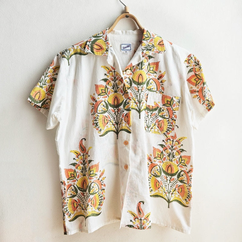 Shorties Disco Shirt Indian Block Print Yellow Orange