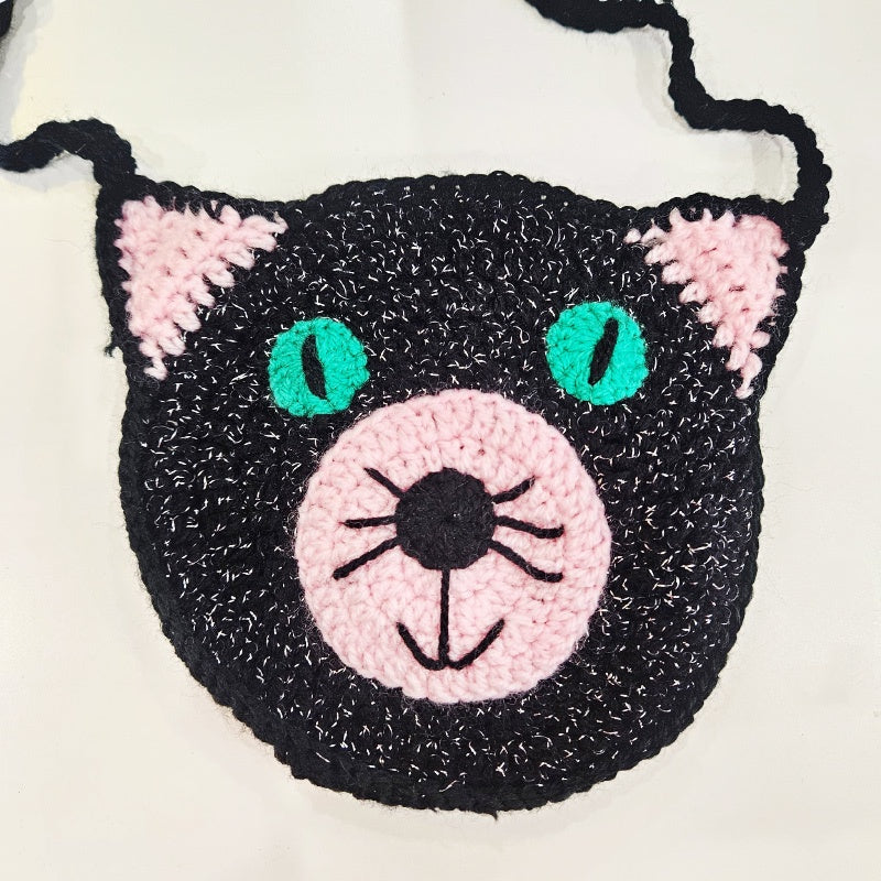 Glitter Cat Hand Knitted Handbag