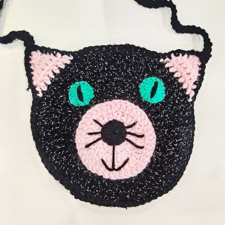 Glitter Cat Hand Knitted Handbag